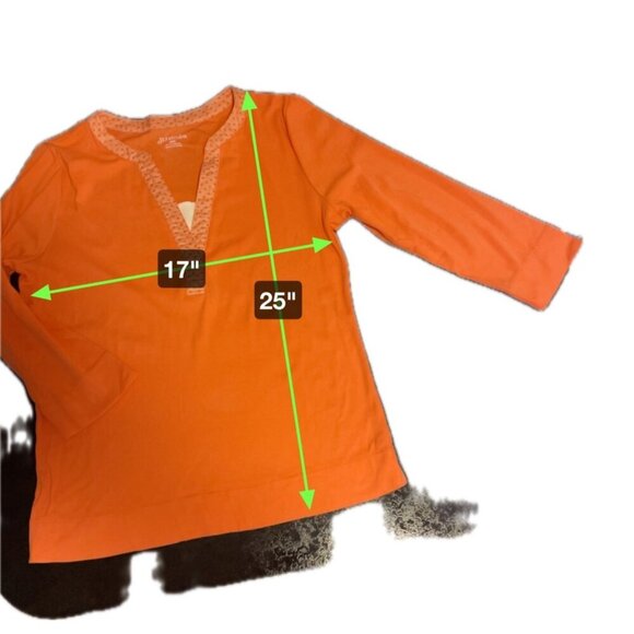 St. John's Bay Orange Three Quarter Sleeve Notched V-Neck Top SZ Medium - Picture 7 of 7